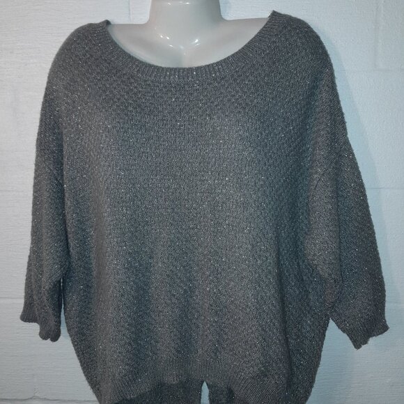 New York & Co SOHO Jeans Women's Oversize Metallic Gray Sweater Cross-Tie Back - Picture 4 of 9